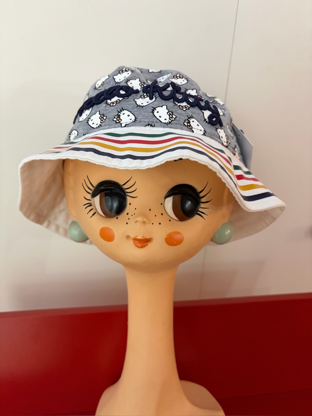 Hello Kitty Blue Stripe Trim Bucket Hat for Kids